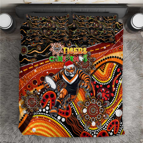 Merry Christmas Wests Tigers Bedding Set Aboriginal Santa Rugby Mascot - The Tigers