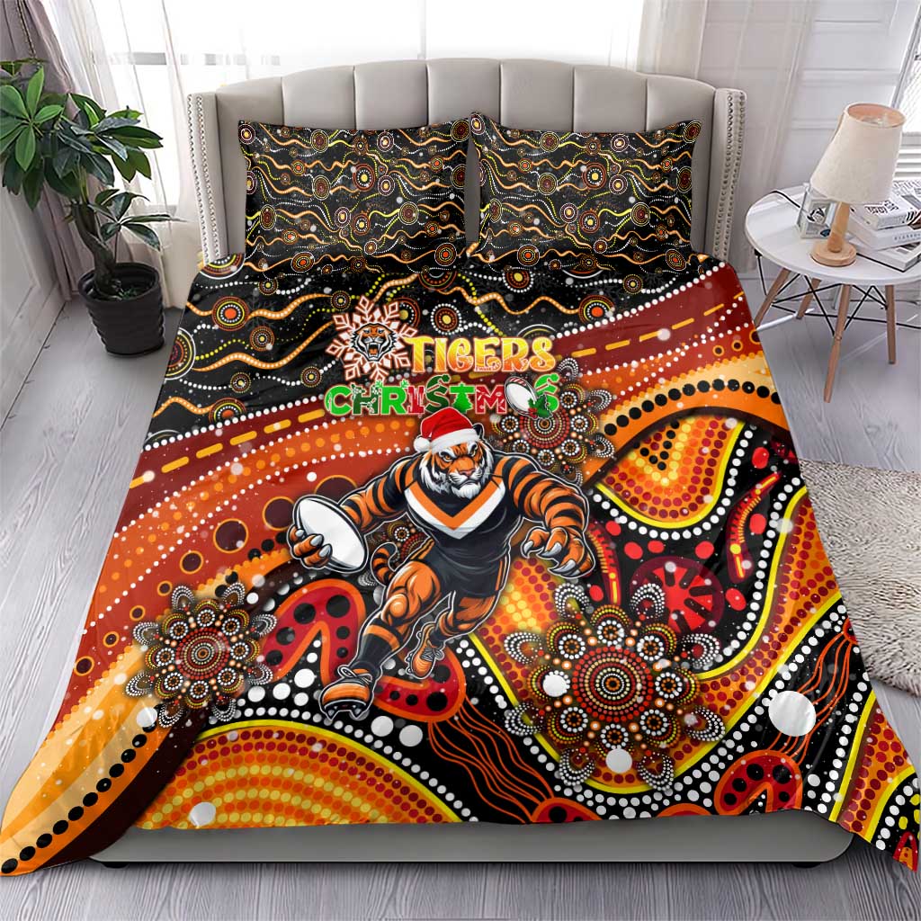Merry Christmas Wests Tigers Bedding Set Aboriginal Santa Rugby Mascot - The Tigers