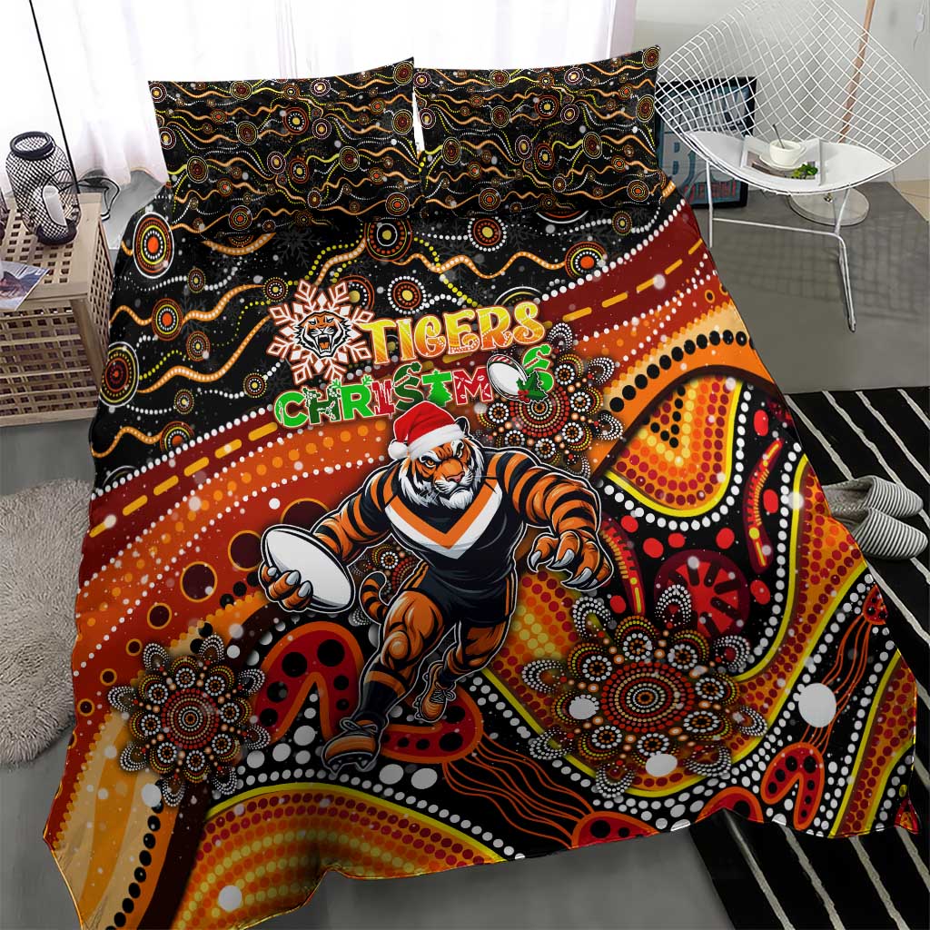 Merry Christmas Wests Tigers Bedding Set Aboriginal Santa Rugby Mascot - The Tigers