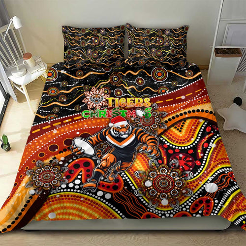 Merry Christmas Wests Tigers Bedding Set Aboriginal Santa Rugby Mascot - The Tigers