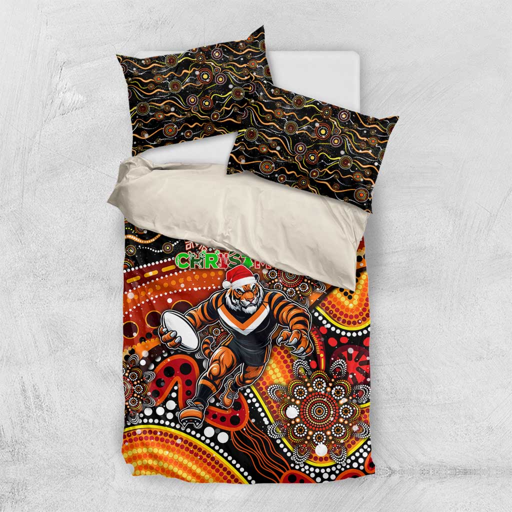 Merry Christmas Wests Tigers Bedding Set Aboriginal Santa Rugby Mascot - The Tigers