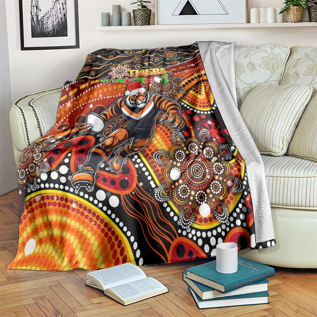 Merry Christmas Wests Tigers Blanket Aboriginal Santa Rugby Mascot - The Tigers