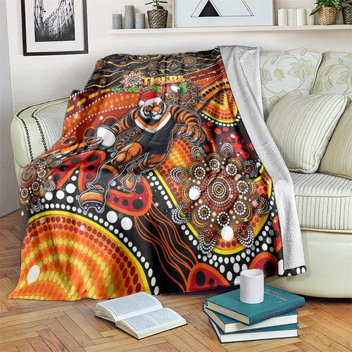 Merry Christmas Wests Tigers Blanket Aboriginal Santa Rugby Mascot - The Tigers