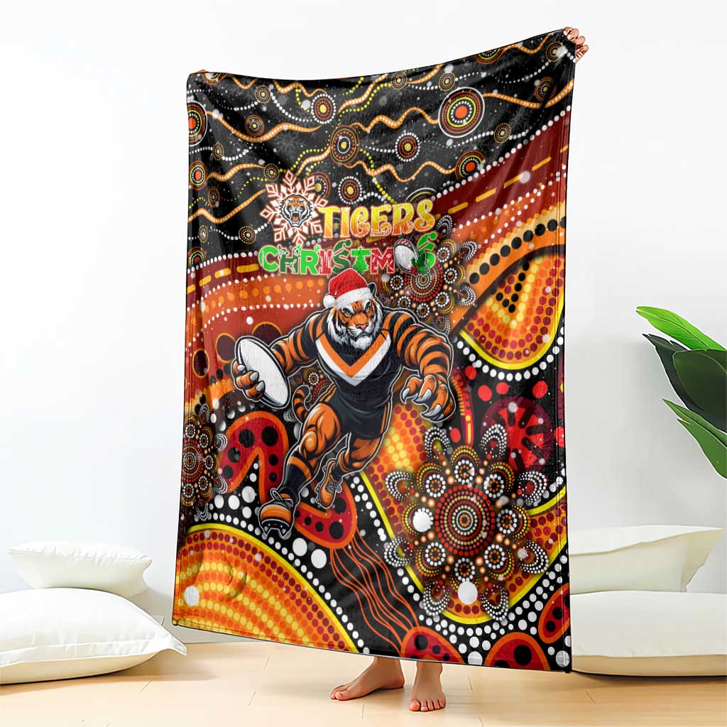 Merry Christmas Wests Tigers Blanket Aboriginal Santa Rugby Mascot - The Tigers