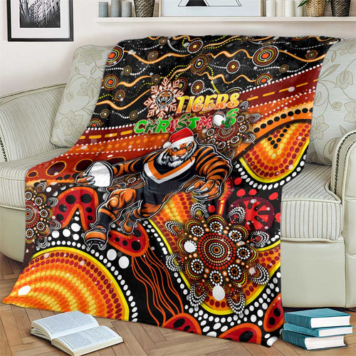 Merry Christmas Wests Tigers Blanket Aboriginal Santa Rugby Mascot - The Tigers