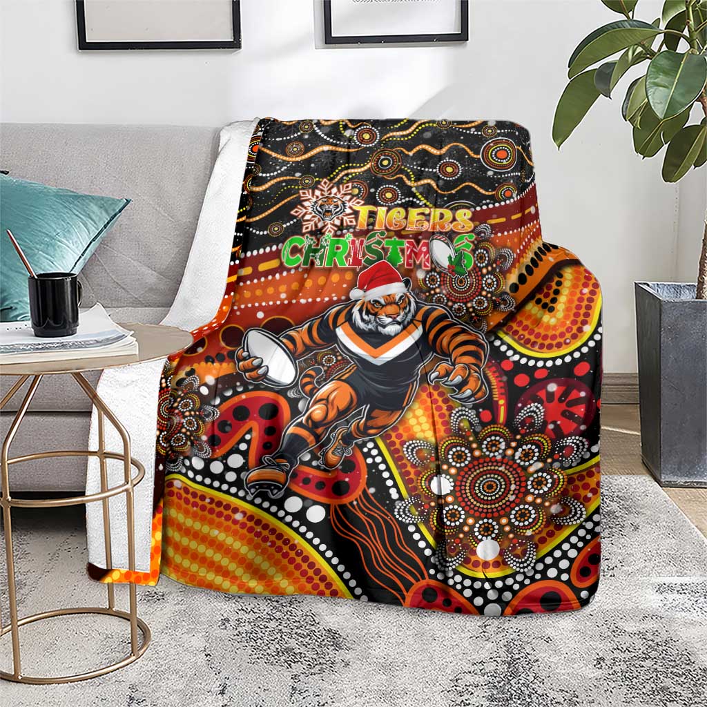Merry Christmas Wests Tigers Blanket Aboriginal Santa Rugby Mascot - The Tigers