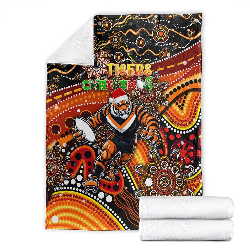 Merry Christmas Wests Tigers Blanket Aboriginal Santa Rugby Mascot - The Tigers