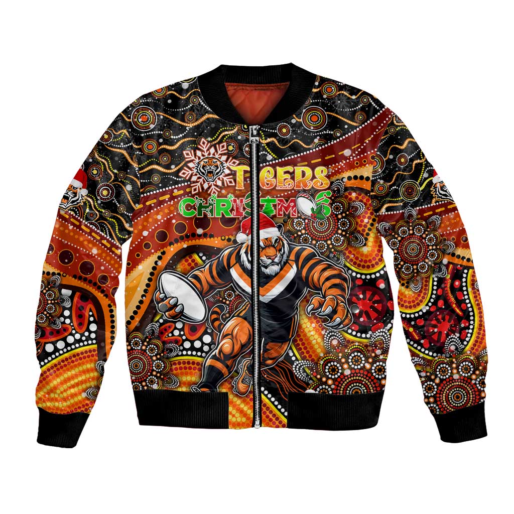 Merry Christmas Wests Tigers Bomber Jacket Aboriginal Santa Rugby Mascot - The Tigers