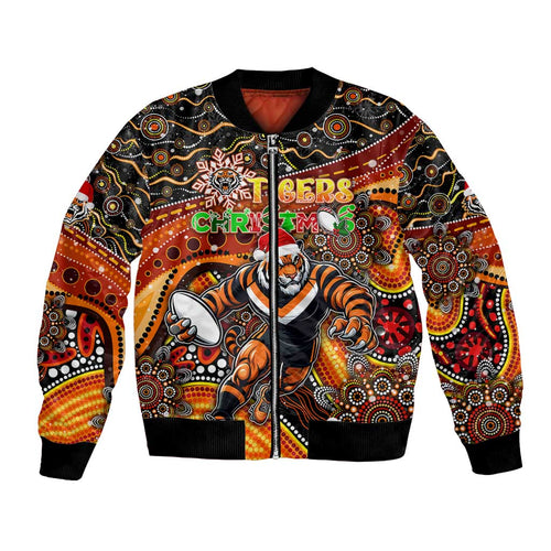 Merry Christmas Wests Tigers Bomber Jacket Aboriginal Santa Rugby Mascot - The Tigers