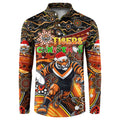 Merry Christmas Wests Tigers Button Sweatshirt Aboriginal Santa Rugby Mascot - The Tigers