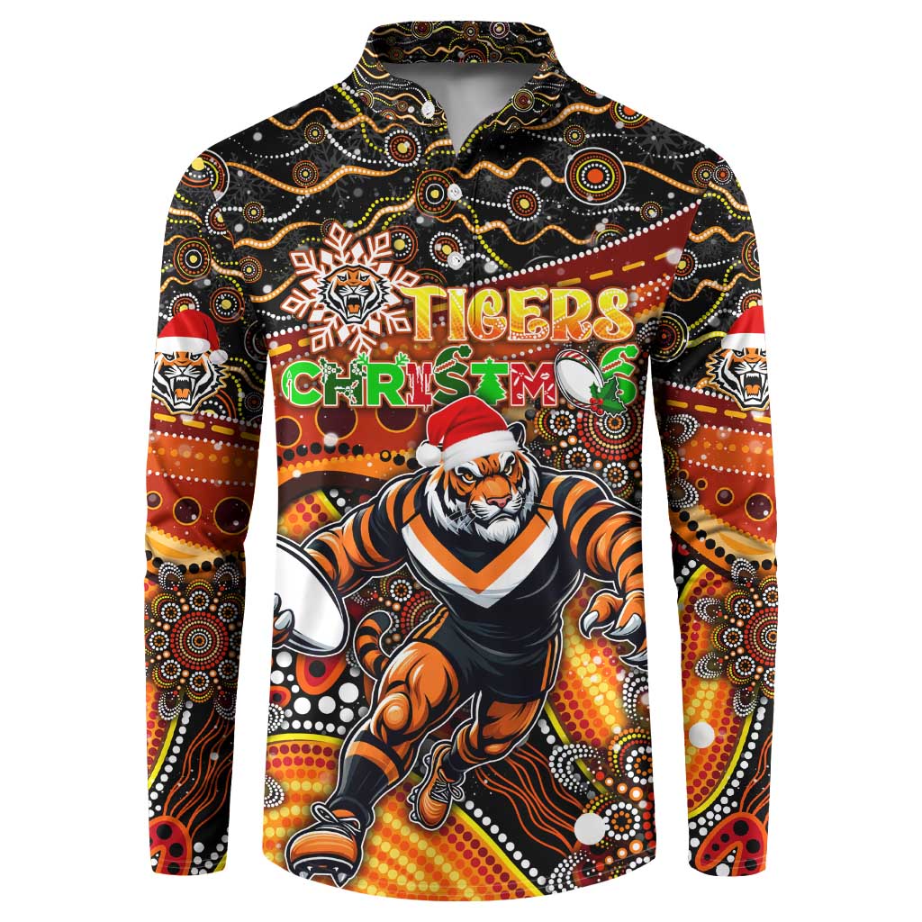 Merry Christmas Wests Tigers Button Sweatshirt Aboriginal Santa Rugby Mascot - The Tigers