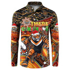 Merry Christmas Wests Tigers Button Sweatshirt Aboriginal Santa Rugby Mascot - The Tigers