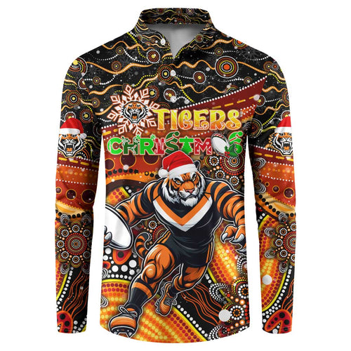 Merry Christmas Wests Tigers Button Sweatshirt Aboriginal Santa Rugby Mascot - The Tigers