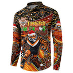 Merry Christmas Wests Tigers Button Sweatshirt Aboriginal Santa Rugby Mascot - The Tigers