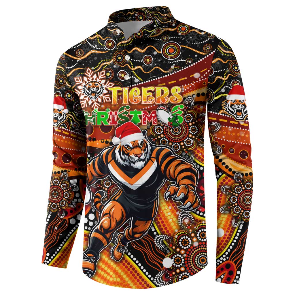 Merry Christmas Wests Tigers Button Sweatshirt Aboriginal Santa Rugby Mascot - The Tigers