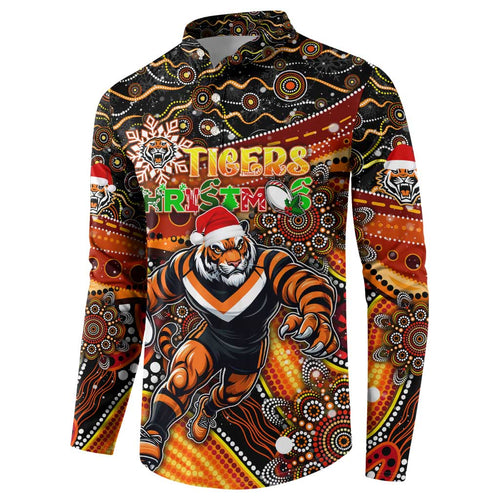 Merry Christmas Wests Tigers Button Sweatshirt Aboriginal Santa Rugby Mascot - The Tigers