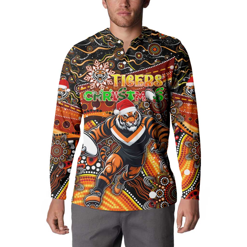 Merry Christmas Wests Tigers Button Sweatshirt Aboriginal Santa Rugby Mascot - The Tigers