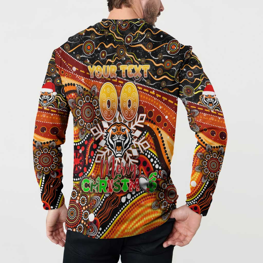 Merry Christmas Wests Tigers Button Sweatshirt Aboriginal Santa Rugby Mascot - The Tigers