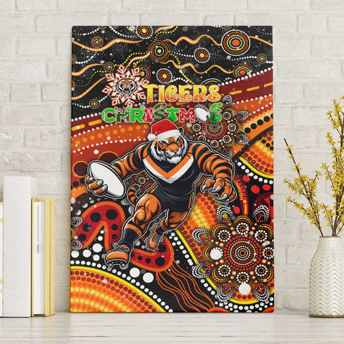 Merry Christmas Wests Tigers Canvas Wall Art Aboriginal Santa Rugby Mascot - The Tigers
