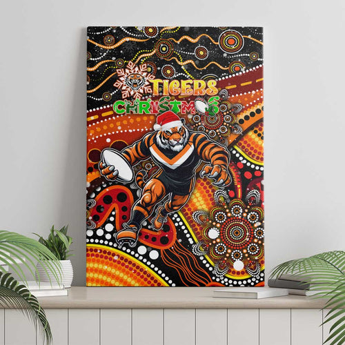 Merry Christmas Wests Tigers Canvas Wall Art Aboriginal Santa Rugby Mascot - The Tigers