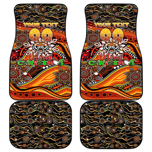 Merry Christmas Wests Tigers Car Mats Aboriginal Santa Rugby Mascot - The Tigers
