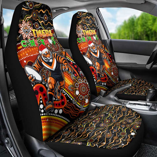 Merry Christmas Wests Tigers Car Seat Cover Aboriginal Santa Rugby Mascot - The Tigers