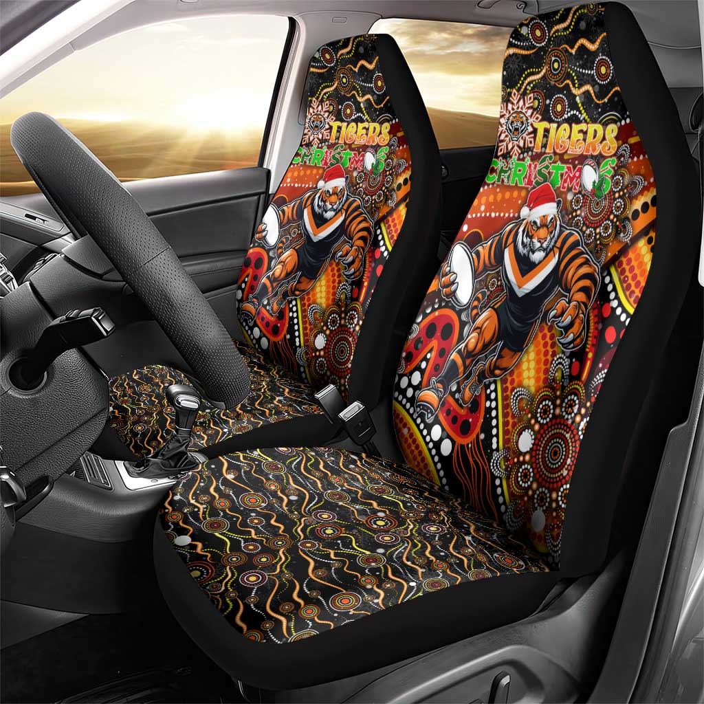 Merry Christmas Wests Tigers Car Seat Cover Aboriginal Santa Rugby Mascot - The Tigers