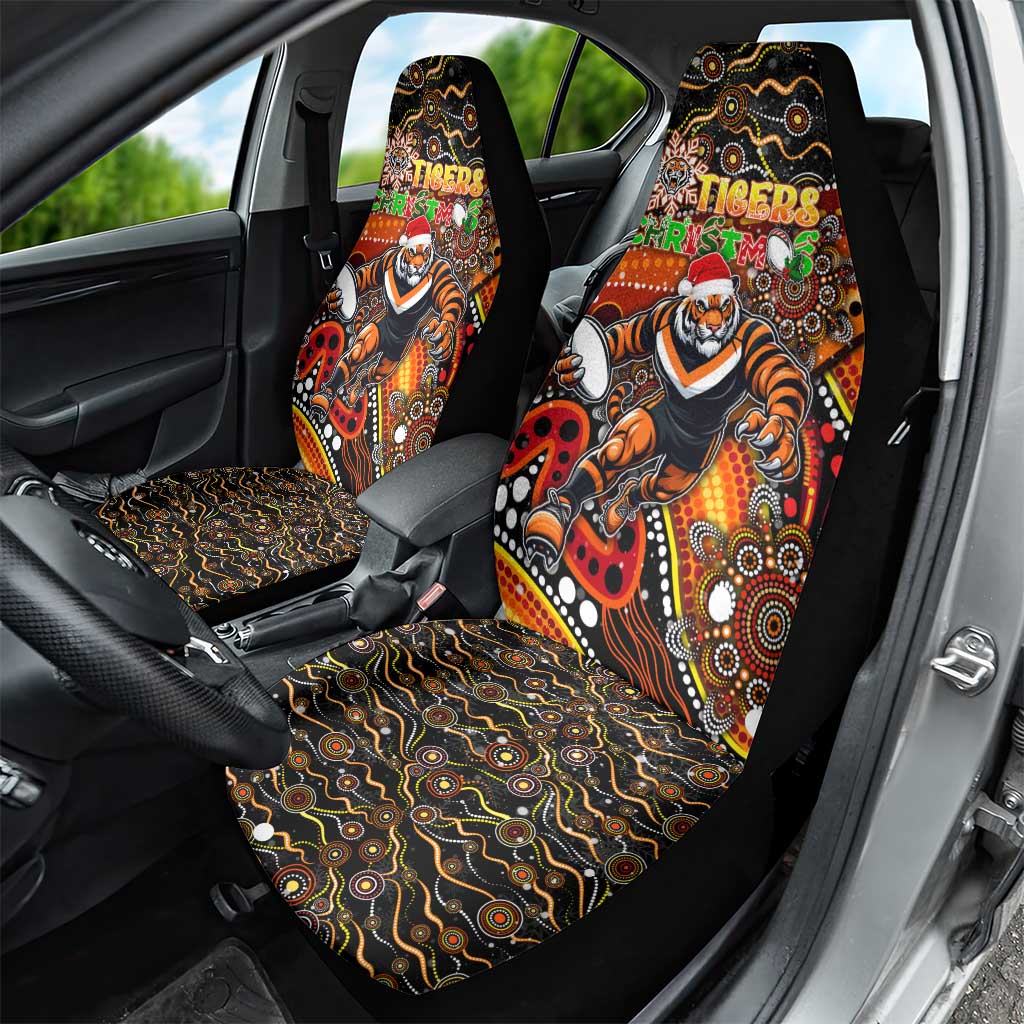 Merry Christmas Wests Tigers Car Seat Cover Aboriginal Santa Rugby Mascot - The Tigers
