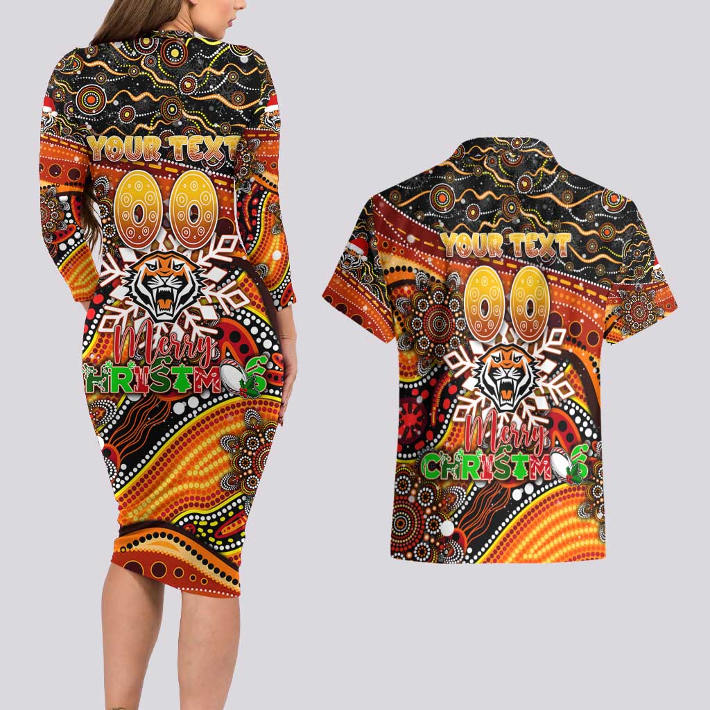 Merry Christmas Wests Tigers Couples Matching Long Sleeve Bodycon Dress and Hawaiian Shirt Aboriginal Santa Rugby Mascot - The Tigers