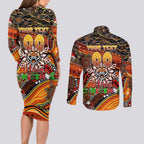 Merry Christmas Wests Tigers Couples Matching Long Sleeve Bodycon Dress and Long Sleeve Button Shirt Aboriginal Santa Rugby Mascot - The Tigers