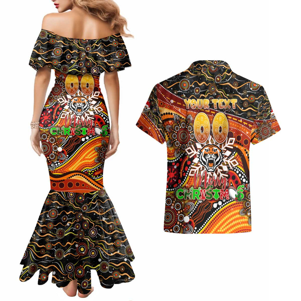 Merry Christmas Wests Tigers Couples Matching Mermaid Dress and Hawaiian Shirt Aboriginal Santa Rugby Mascot - The Tigers