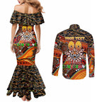 Merry Christmas Wests Tigers Couples Matching Mermaid Dress and Long Sleeve Button Shirt Aboriginal Santa Rugby Mascot - The Tigers