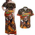 Merry Christmas Wests Tigers Couples Matching Off Shoulder Maxi Dress and Hawaiian Shirt Aboriginal Santa Rugby Mascot - The Tigers