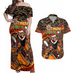Merry Christmas Wests Tigers Couples Matching Off Shoulder Maxi Dress and Hawaiian Shirt Aboriginal Santa Rugby Mascot - The Tigers