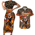 Merry Christmas Wests Tigers Couples Matching Short Sleeve Bodycon Dress and Hawaiian Shirt Aboriginal Santa Rugby Mascot - The Tigers