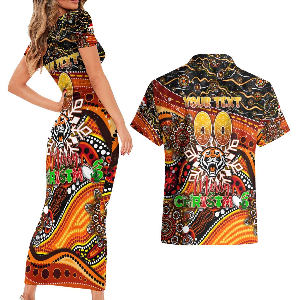 Merry Christmas Wests Tigers Couples Matching Short Sleeve Bodycon Dress and Hawaiian Shirt Aboriginal Santa Rugby Mascot - The Tigers