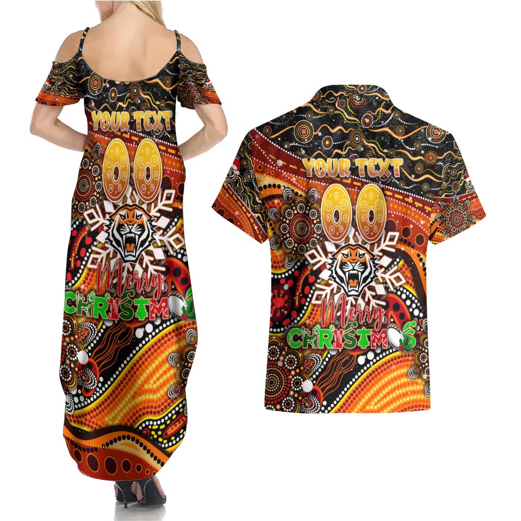 Merry Christmas Wests Tigers Couples Matching Summer Maxi Dress and Hawaiian Shirt Aboriginal Santa Rugby Mascot - The Tigers