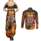 Merry Christmas Wests Tigers Couples Matching Summer Maxi Dress and Long Sleeve Button Shirt Aboriginal Santa Rugby Mascot - The Tigers
