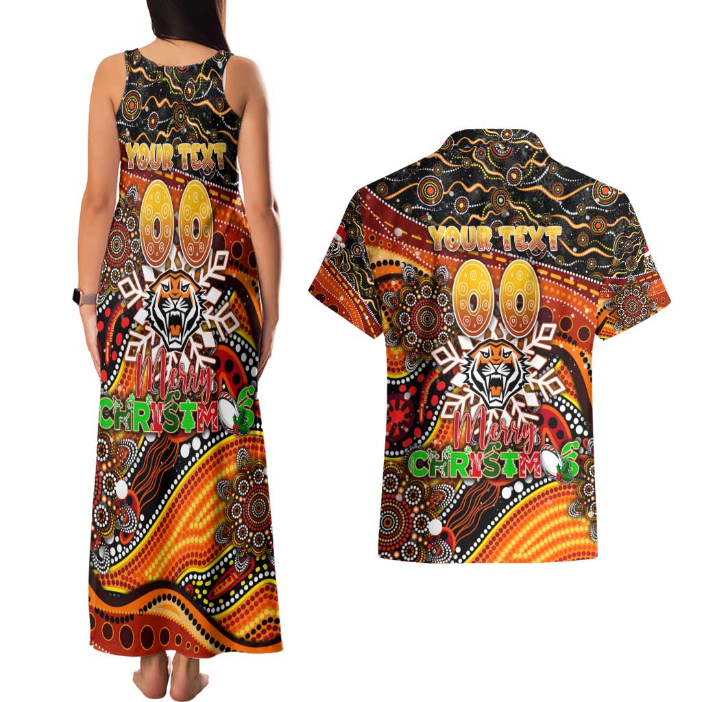 Merry Christmas Wests Tigers Couples Matching Tank Maxi Dress and Hawaiian Shirt Aboriginal Santa Rugby Mascot - The Tigers