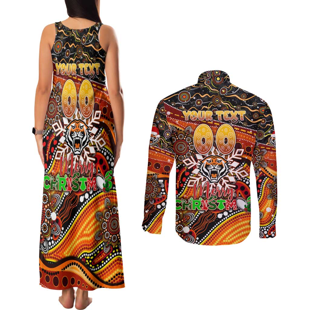 Merry Christmas Wests Tigers Couples Matching Tank Maxi Dress and Long Sleeve Button Shirt Aboriginal Santa Rugby Mascot - The Tigers