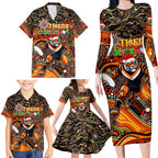 Merry Christmas Wests Tigers Family Matching Long Sleeve Bodycon Dress and Hawaiian Shirt Aboriginal Santa Rugby Mascot - The Tigers