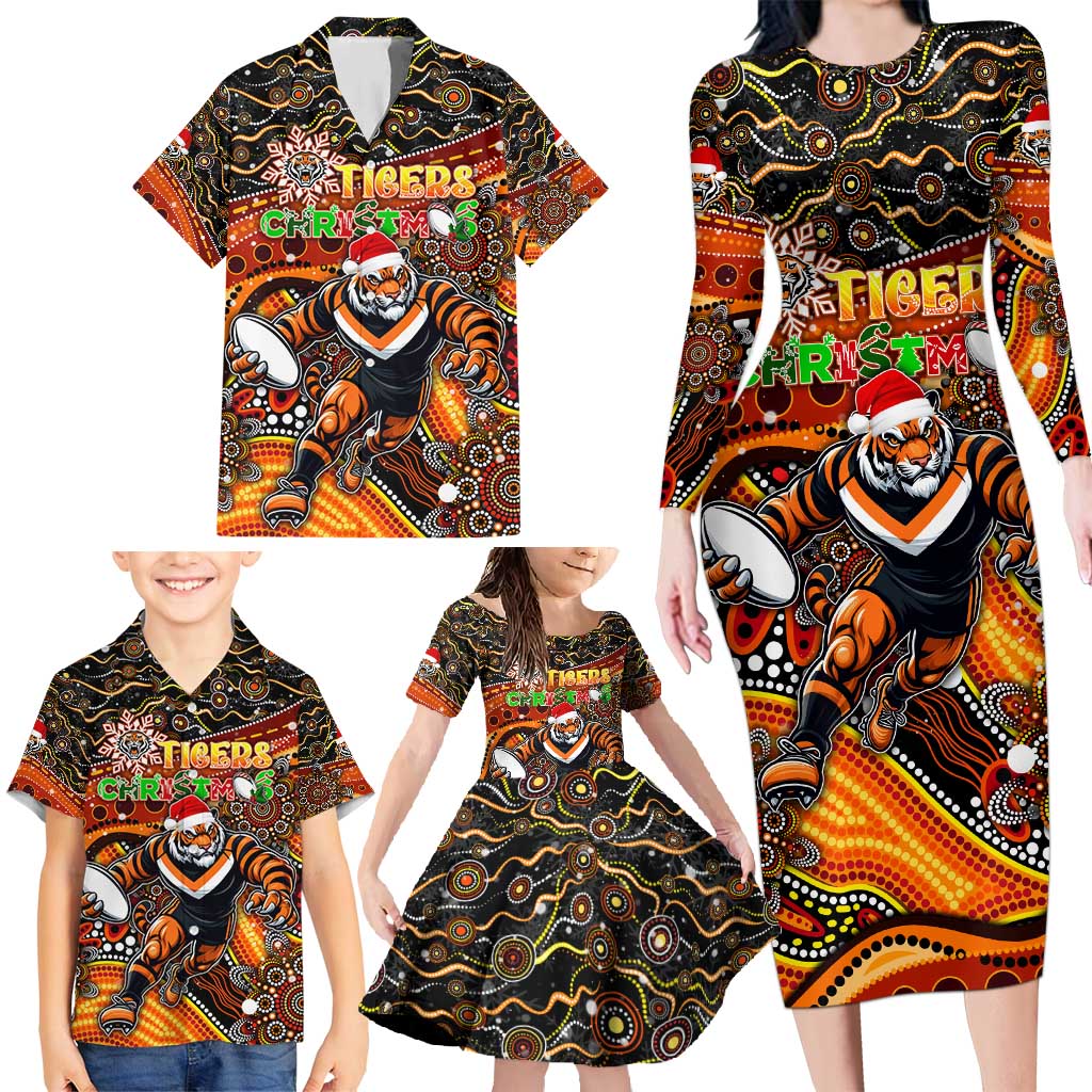 Merry Christmas Wests Tigers Family Matching Long Sleeve Bodycon Dress and Hawaiian Shirt Aboriginal Santa Rugby Mascot - The Tigers