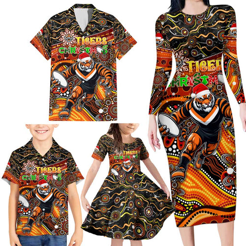 Merry Christmas Wests Tigers Family Matching Long Sleeve Bodycon Dress and Hawaiian Shirt Aboriginal Santa Rugby Mascot - The Tigers