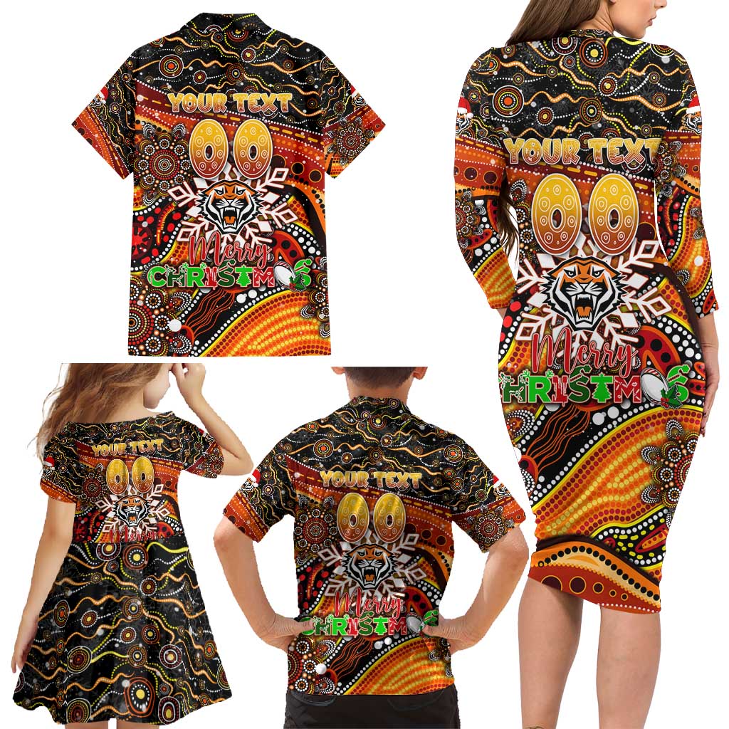 Merry Christmas Wests Tigers Family Matching Long Sleeve Bodycon Dress and Hawaiian Shirt Aboriginal Santa Rugby Mascot - The Tigers