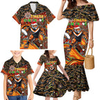 Merry Christmas Wests Tigers Family Matching Mermaid Dress and Hawaiian Shirt Aboriginal Santa Rugby Mascot - The Tigers