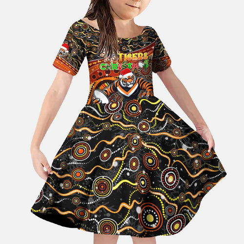 Merry Christmas Wests Tigers Family Matching Mermaid Dress and Hawaiian Shirt Aboriginal Santa Rugby Mascot - The Tigers