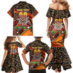 Merry Christmas Wests Tigers Family Matching Mermaid Dress and Hawaiian Shirt Aboriginal Santa Rugby Mascot - The Tigers