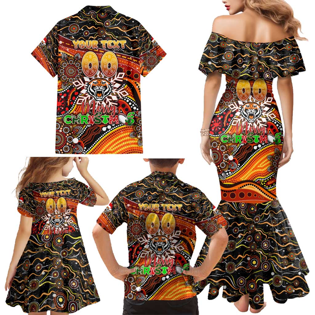 Merry Christmas Wests Tigers Family Matching Mermaid Dress and Hawaiian Shirt Aboriginal Santa Rugby Mascot - The Tigers