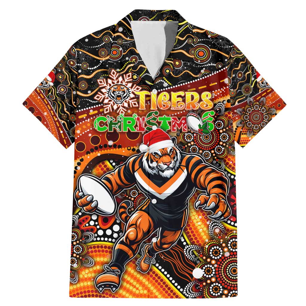 Merry Christmas Wests Tigers Family Matching Mermaid Dress and Hawaiian Shirt Aboriginal Santa Rugby Mascot - The Tigers