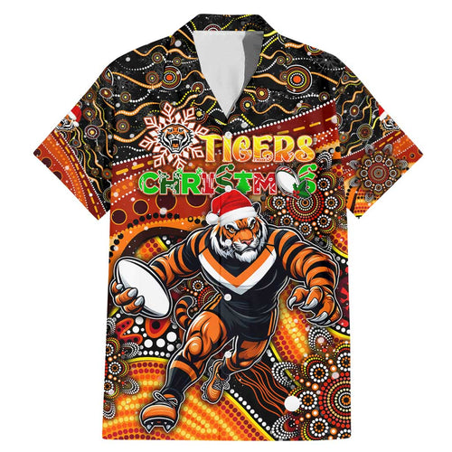 Merry Christmas Wests Tigers Family Matching Mermaid Dress and Hawaiian Shirt Aboriginal Santa Rugby Mascot - The Tigers